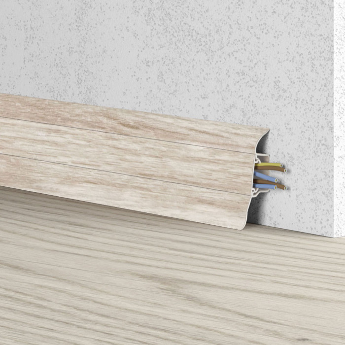 Skaben Waterproof skirting board Soft Lip with cable channel Oak Mocha Cream 005 main product photo