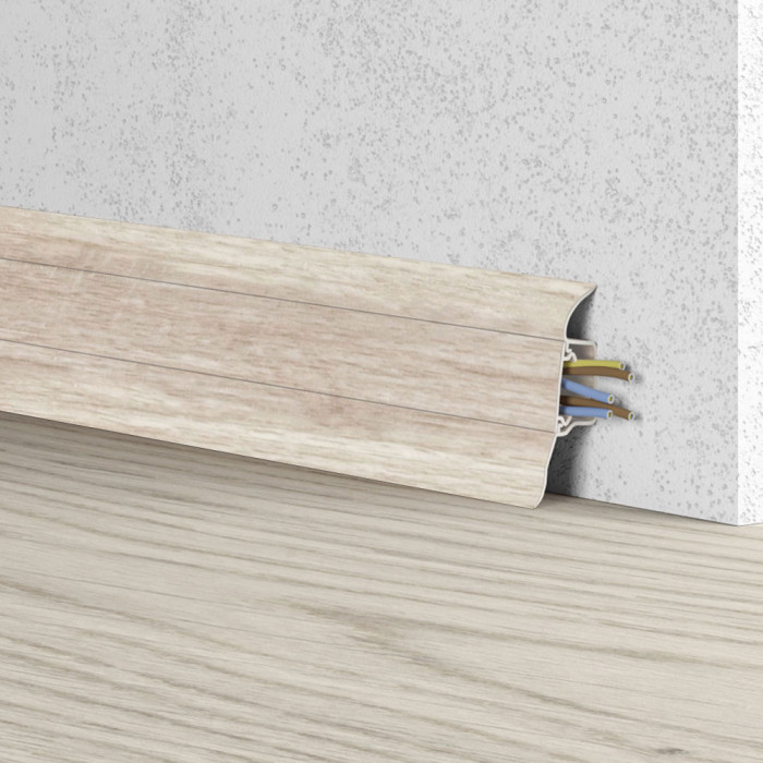 Skaben Waterproof skirting board Soft Lip with cable channel Oak Foggy Brown 004 main product photo