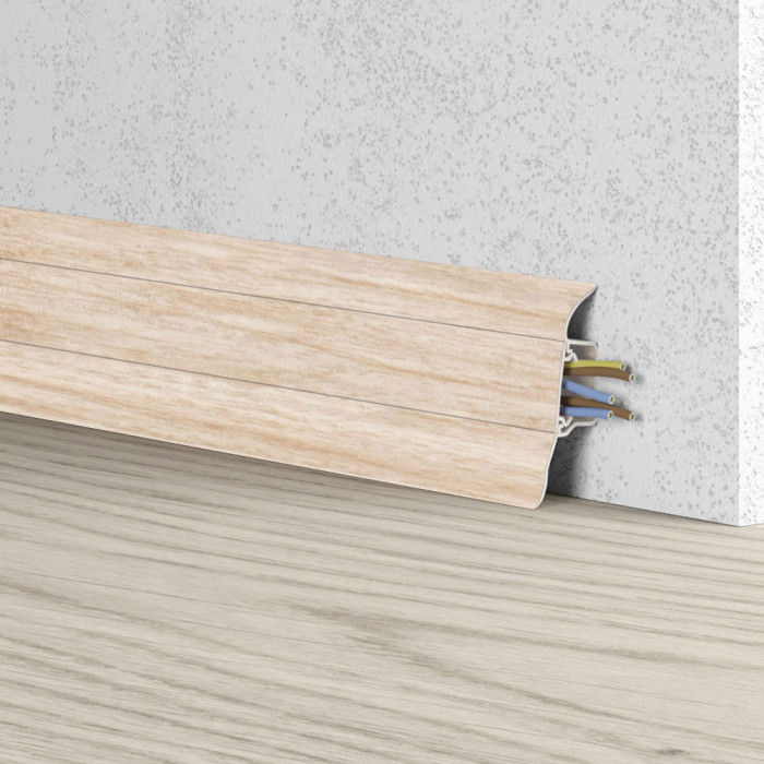 Skaben Wasserfeste Fußleiste Soft Lip mit Kabelkanal Eiche Taupe / Light Taupe Oak 002 main product photo