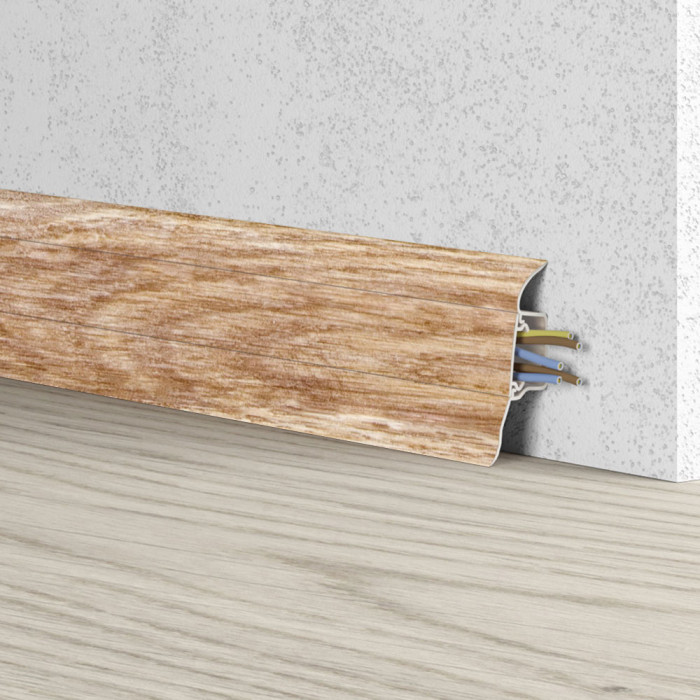 Skaben Waterproof skirting board Soft Lip with cable channel Cinnamon Oak 014 main product photo