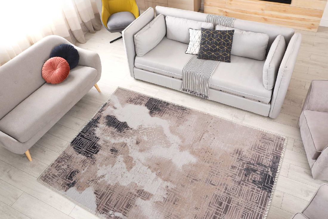 Teppich VINTAGE GEOMETRISCH Creme / Schwarz / Braun rechteckig Höhe 5 mm Raum4