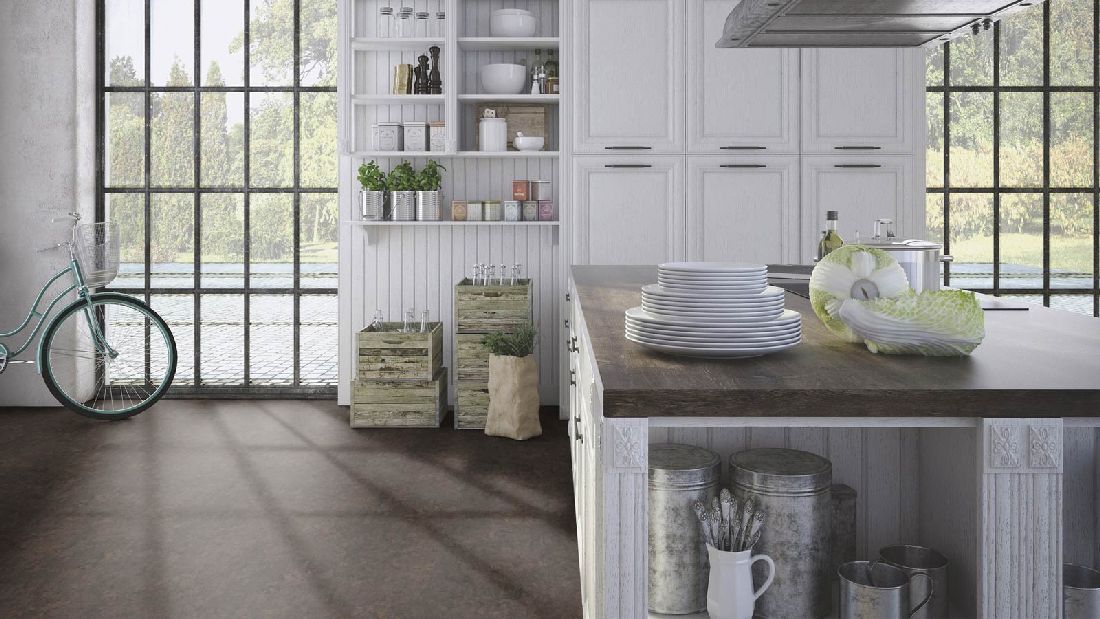 Wicanders Korkboden stone Essence Concrete Corten Fliese Raum6