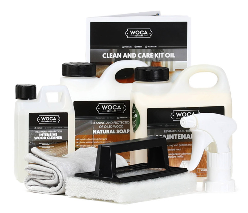 WOCA Care Box Oil White for light floors - complete package for cleaning and care of light wood surfaces main product photo
