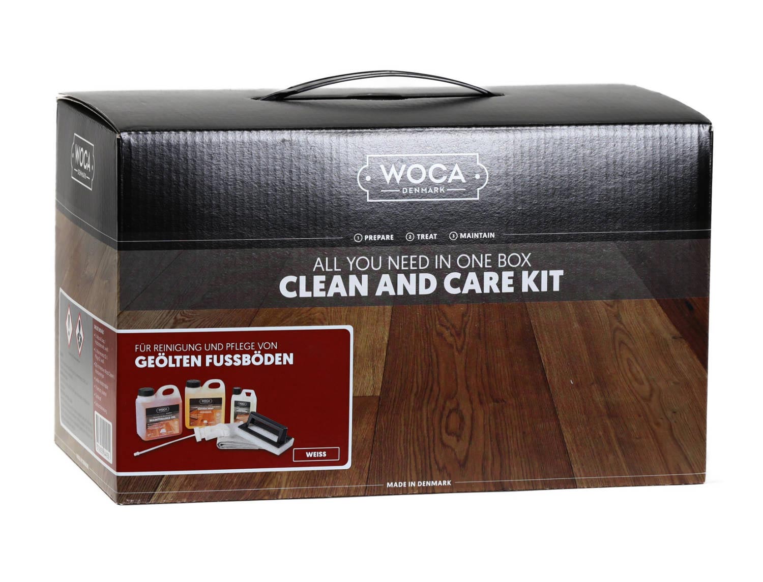 WOCA Pflegebox Öl Weiß für helle Böden - Komplettpaket für Reinigung und Pflege heller Holzoberflächen