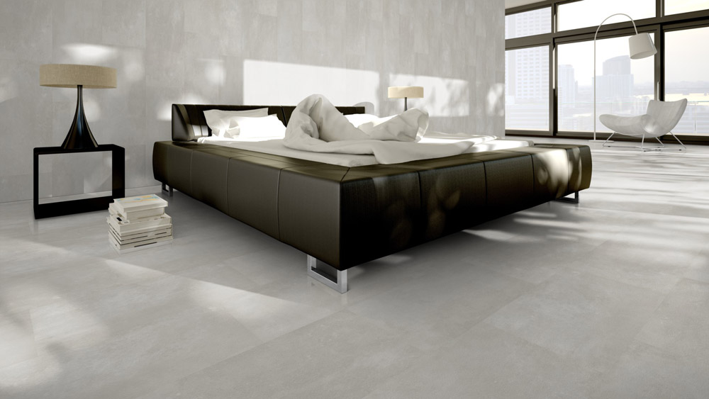 Skaben Vinylboden Design Rhino Click 55 Zement Perle Fliesenoptik 4V Trittschalldämmung