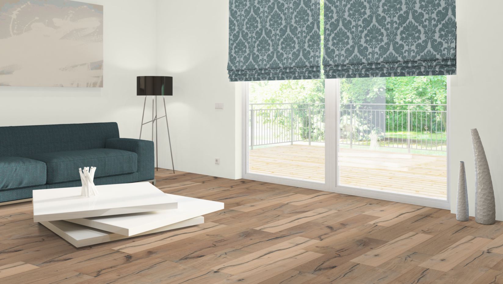 Skaben Parkett Premium Landhausdiele Eiche Alabama Tabakgrau Classic gebürstet neutral geölt 4V Raumbild 4