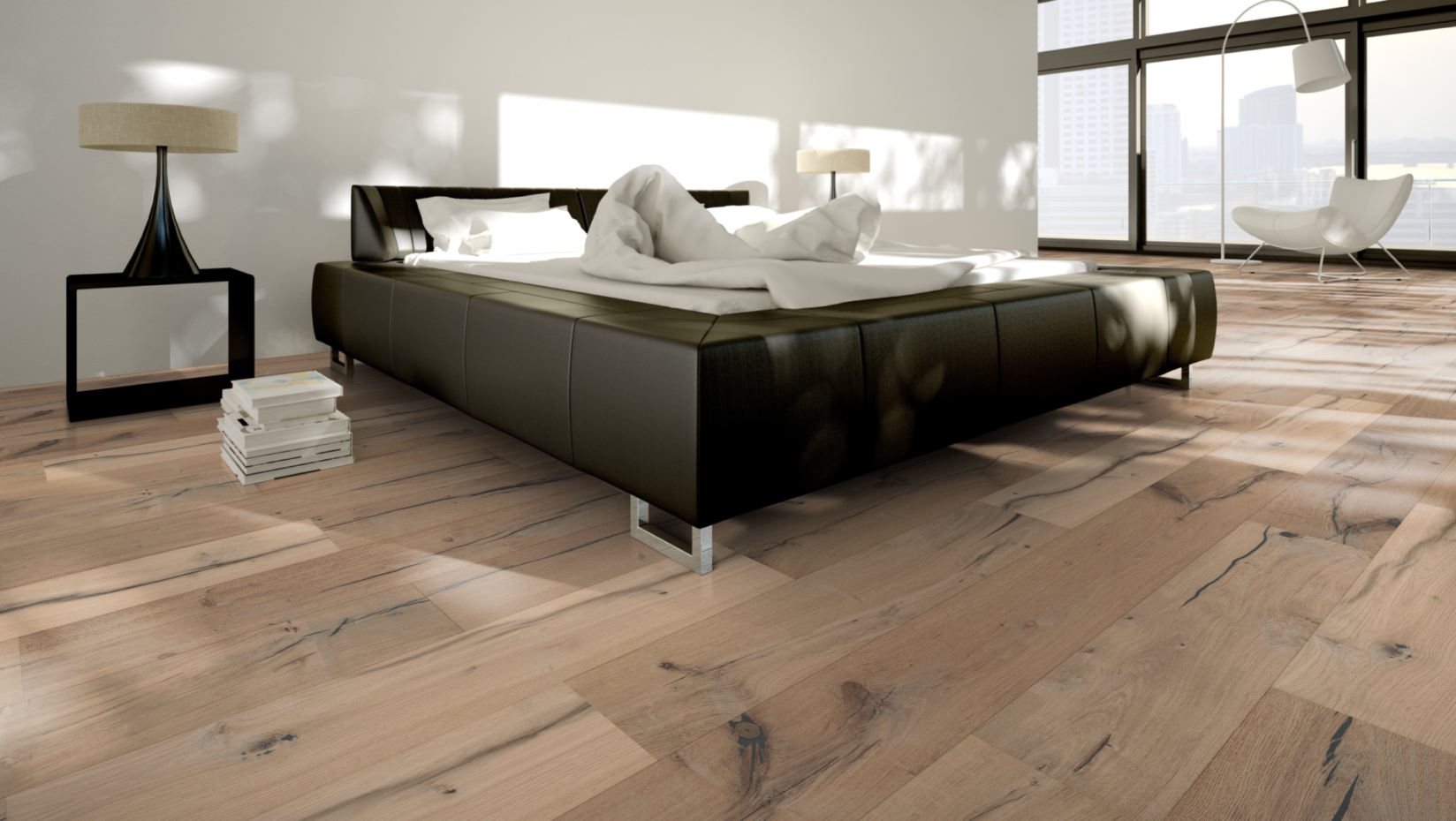 Skaben Parkett Premium Landhausdiele Eiche Alabama Tabakgrau Classic gebürstet neutral geölt 4V Raumbild 6