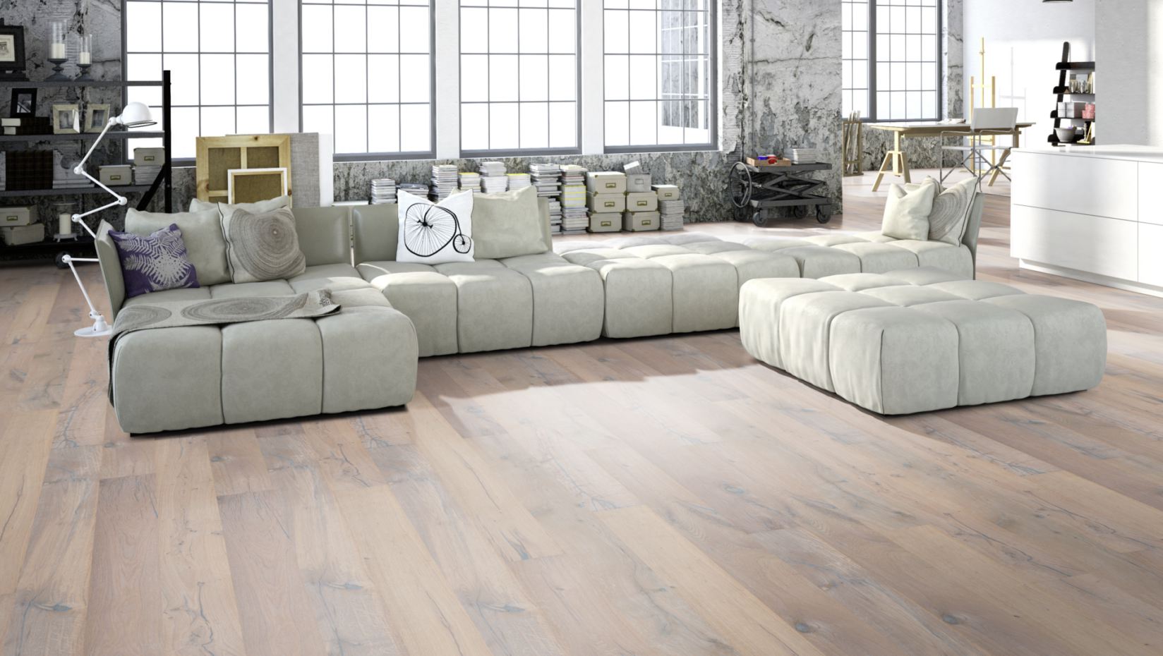 Skaben Parkett Premium Landhausdiele Eiche Alabama Weiss Classic gebürstet weiß-geölt 4V Raumbild 3