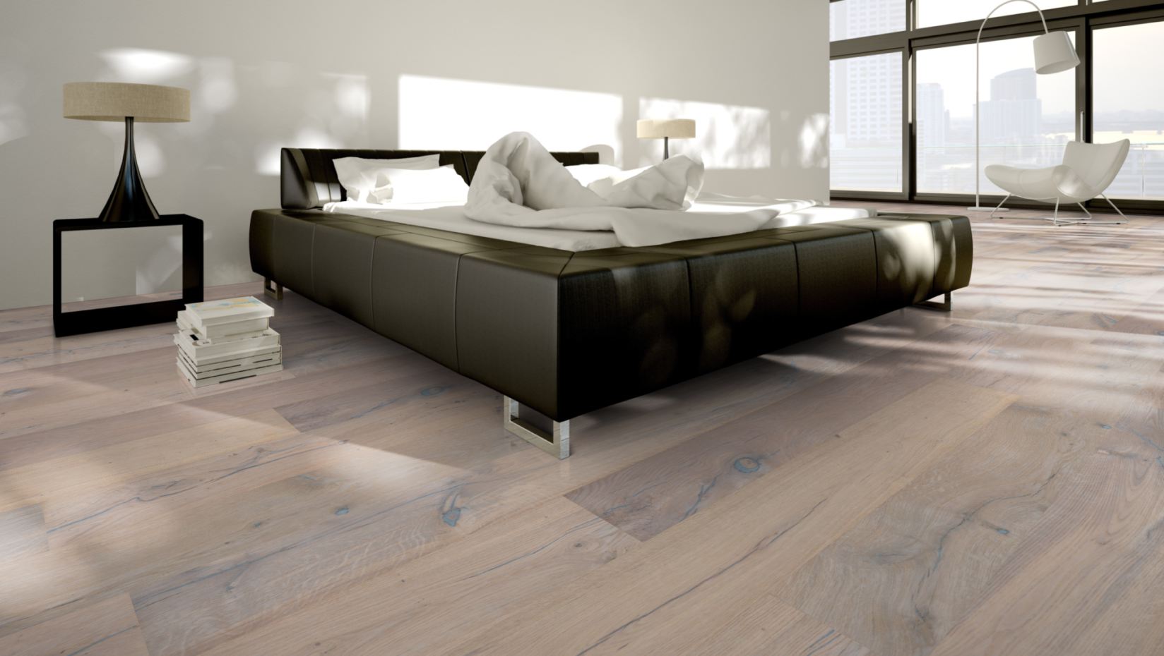 Skaben Parkett Premium Landhausdiele Eiche Alabama Weiss Classic gebürstet weiß-geölt 4V Raumbild 7