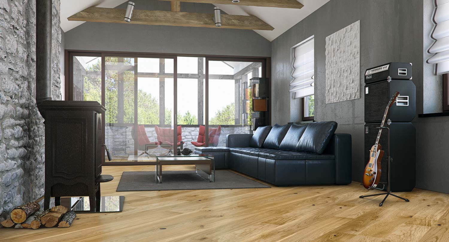 Skaben Parkett Premium Landhausdiele Eiche Rustic natur geölt gebürstet 180x1800mm M4V Wohnzimmer 3