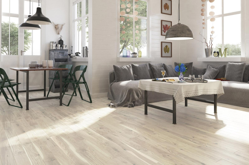 Skaben Parkett Premium 1-Stab Landhausdiele Eiche Lively extramatt versiegelt weiß main product photo