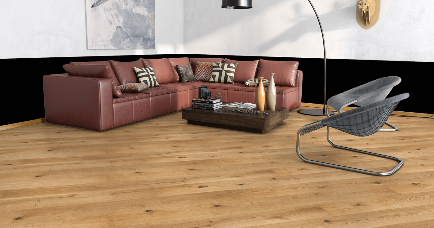 Skaben Parkett Premium 1-Stab Landhausdiele Eiche Rustic natur geölt Honig-braun gebürstet 2V Raumbild 2