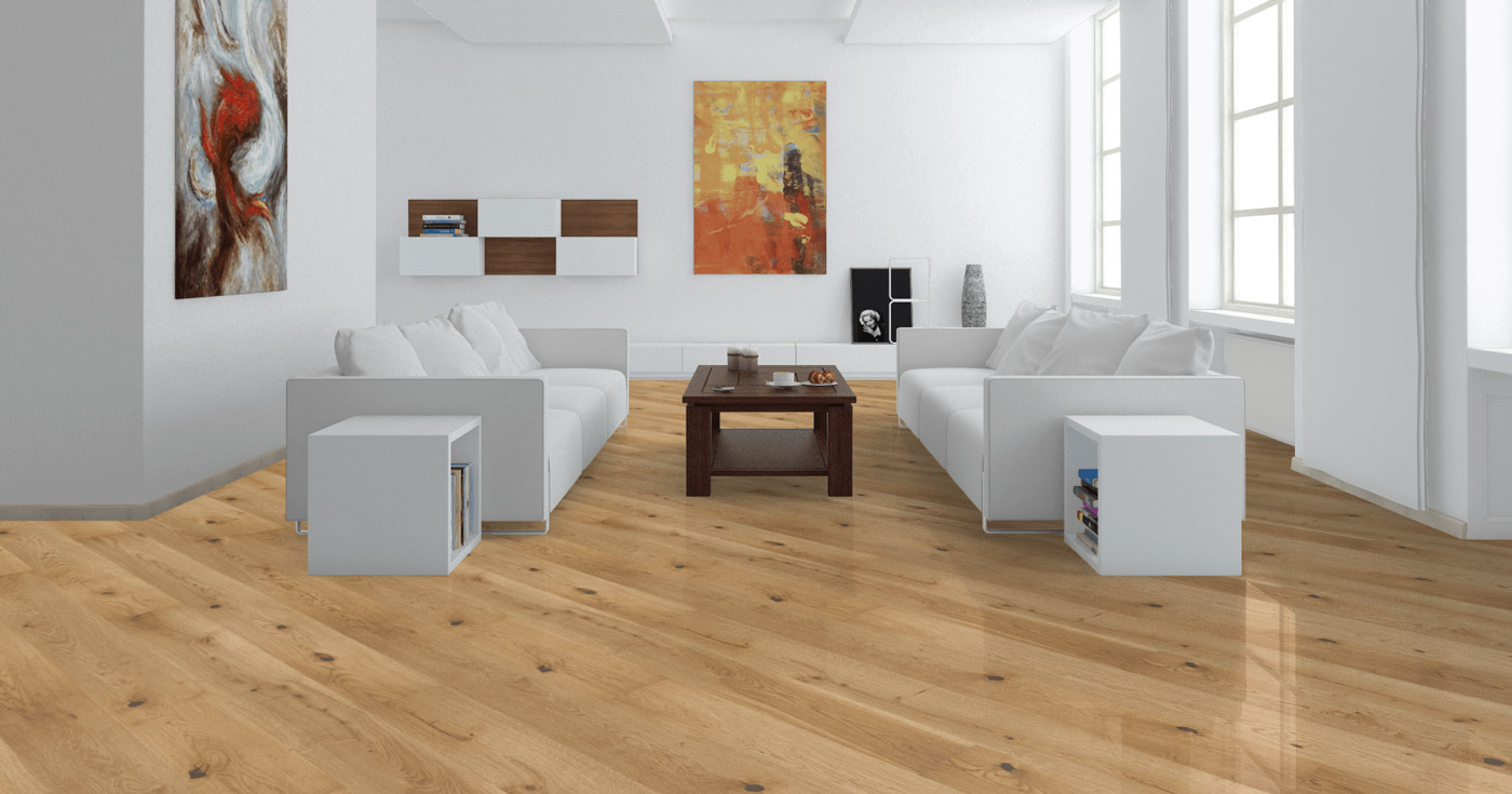 Skaben Parkett Premium 1-Stab Landhausdiele Eiche Rustic natur geölt Honig-braun gebürstet 2V Raumbild 3