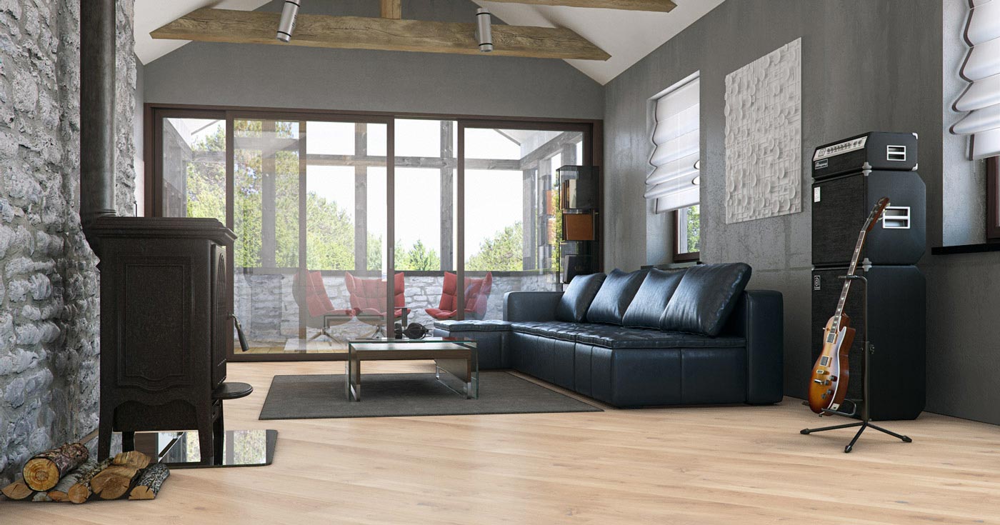 Skaben Parkett Premium 1-Stab Landhausdiele Eiche Rustic natur geölt weiß dunkel gebürstet 2V Raumbild 3