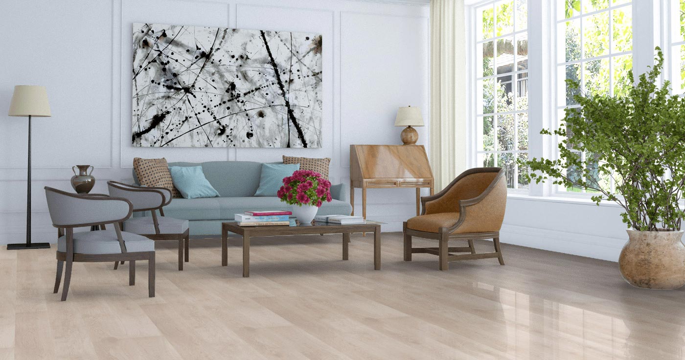 Skaben Parkett Premium 1-Stab Landhausdiele Eiche Rustic natur geölt weiß hell gebürstet 2V Raumbild 4