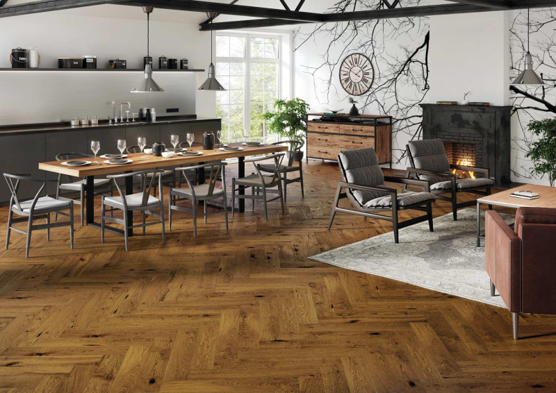 Skaben Premium Fischgrät Parkett Eiche Rustic extramatt versiegelt cognac gebürstet M4V main product photo