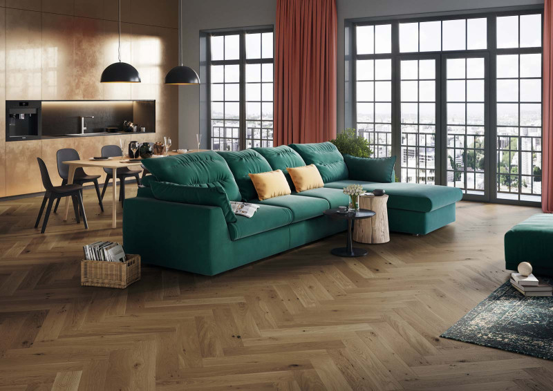 Skaben Premium Parquet à bâtons rompus Chêne Rustic huilé naturel aspect fumé brossé M4V main product photo
