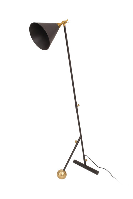 Stehlampe Helena in Industrial Design in Farbe Schwarz / Gold aus Metall-Mix handgefertigt main product photo