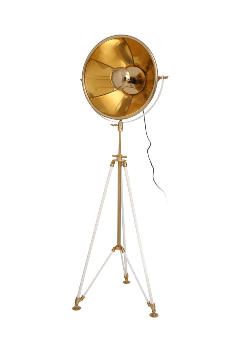Floor lamp Rockstar in industrial design in color beige / gold / white steel handmade height adjustable main product photo