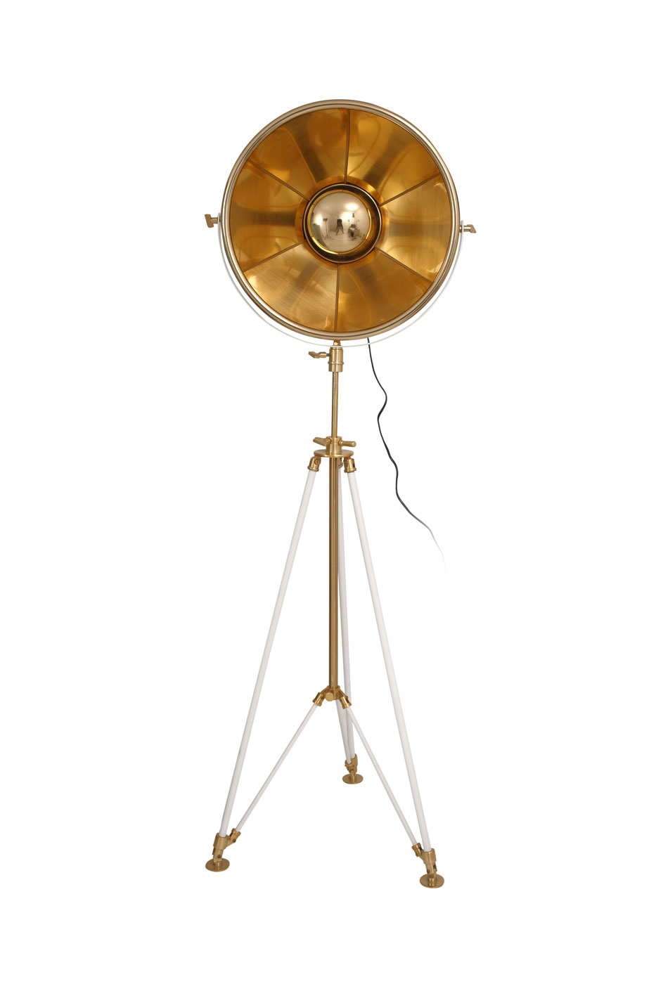 Stehlampe Rockstar im Industrial Design in Farbe Beige / Gold / Weiß aus Stahl handgefertigt Höhe justierbar Raum3