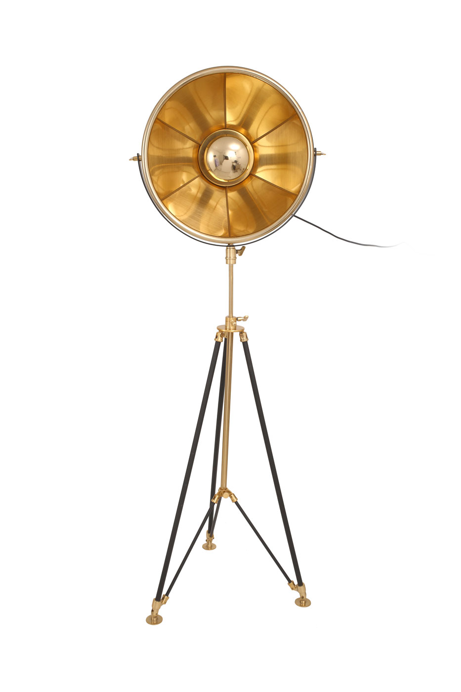 Stehlampe Rockstar im Industrial Design in Farbe Schwarz / Gold aus Stahl handgefertigt Höhe justierbar Raum3