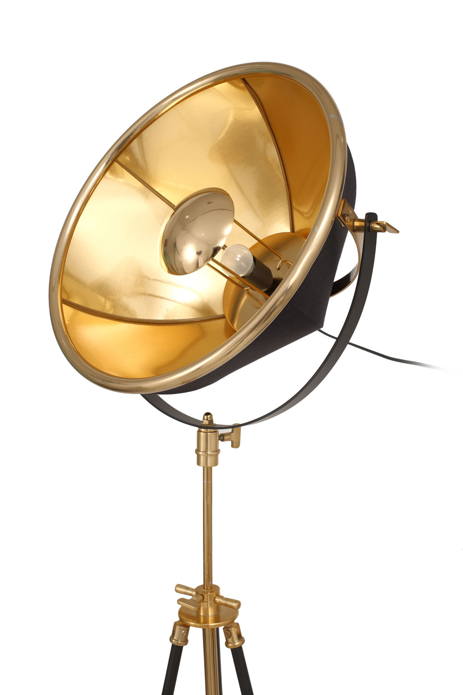 Stehlampe Rockstar im Industrial Design in Farbe Schwarz / Gold aus Stahl handgefertigt Höhe justierbar Raum5