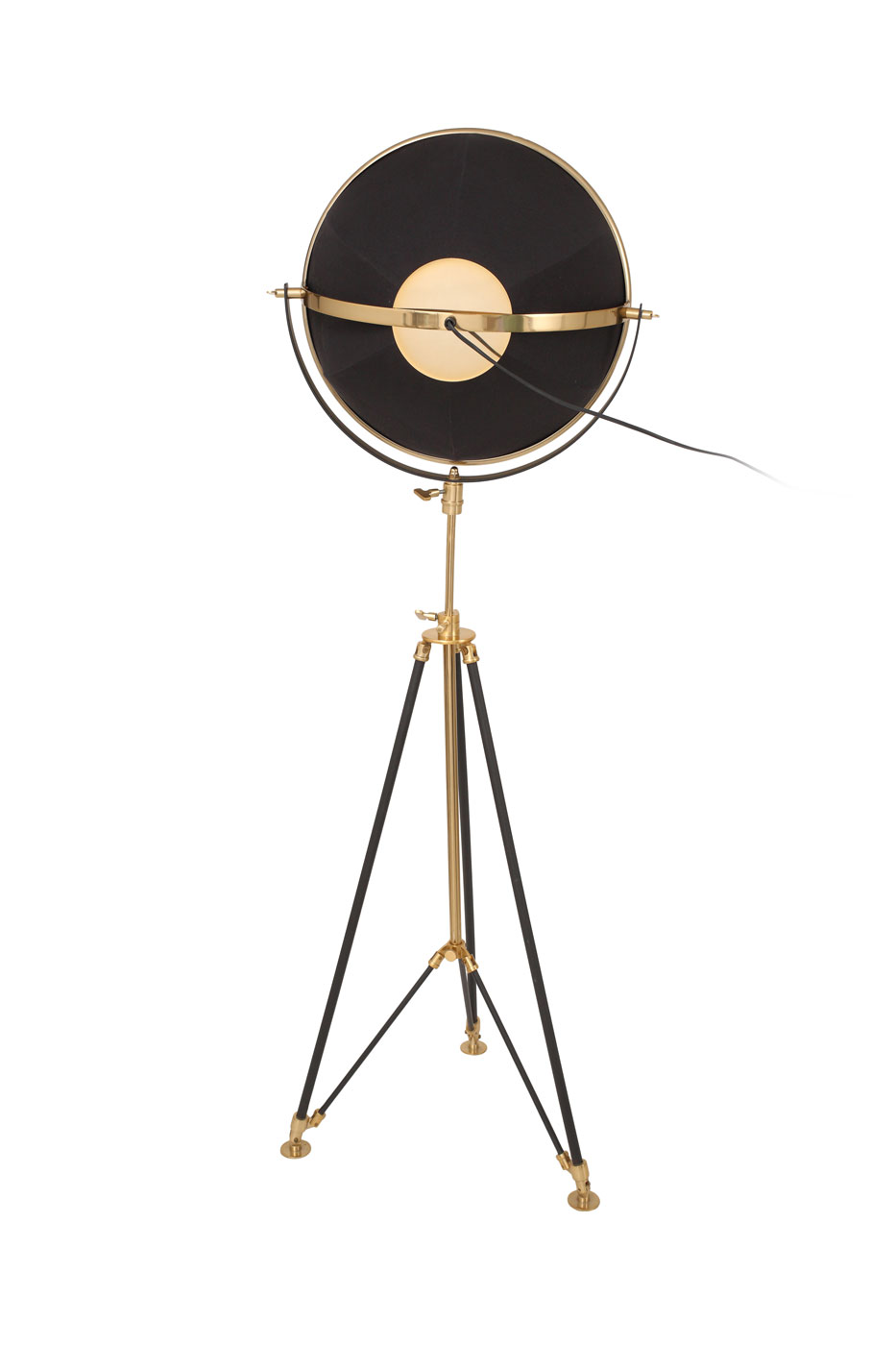 Stehlampe Rockstar im Industrial Design in Farbe Schwarz / Gold aus Stahl handgefertigt Höhe justierbar Raum7