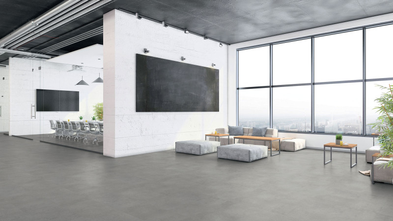 Tarkett Design flooring iD Click Ultimate 55 Polished Concrete Steel Tile 4V Acoustic backing main product photo