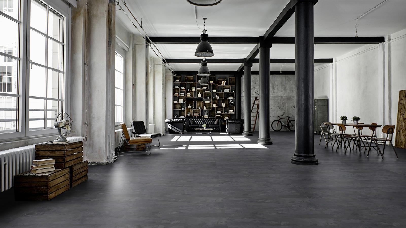 Tarkett Designboden iD Inspiration Click 55 Plus Rough Concrete Black Fliese 4V Raum3