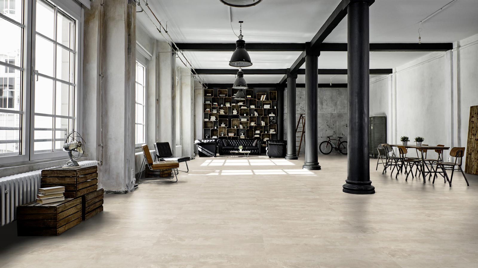 Tarkett Designboden iD Inspiration Click 55 Plus Rough Concrete White Fliese 4V Raum3