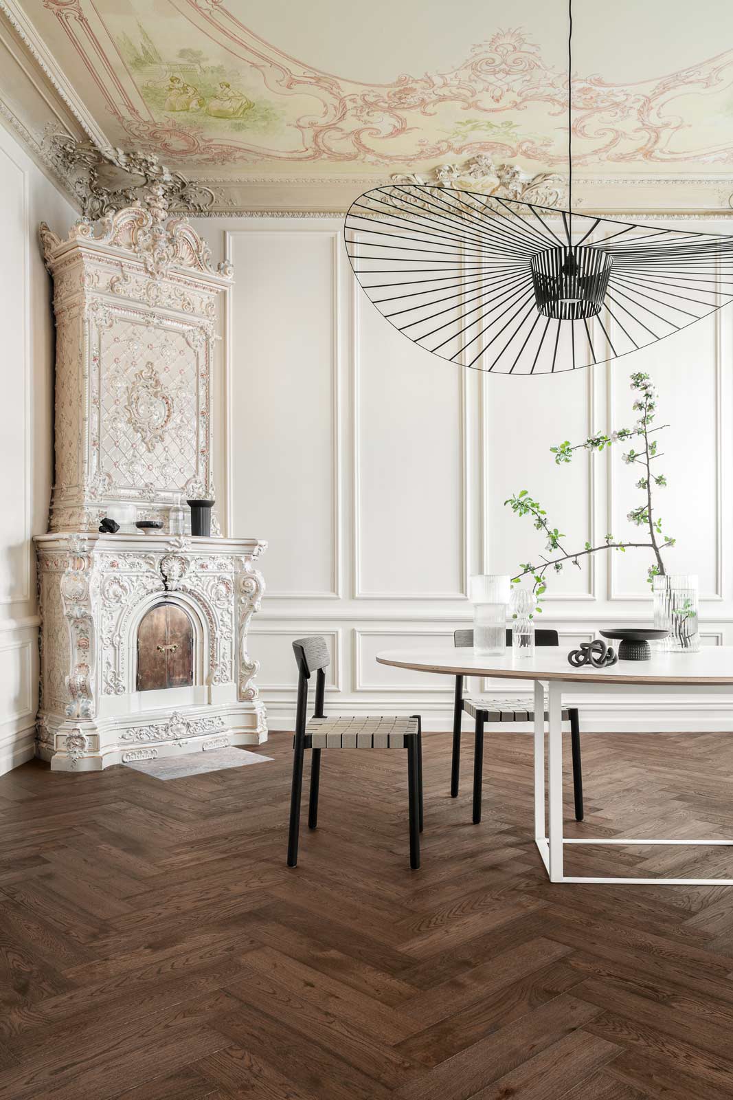 Tarkett Parkett Segno Eiche Old Brown rechts Mix Fischgrät M4V Raum3