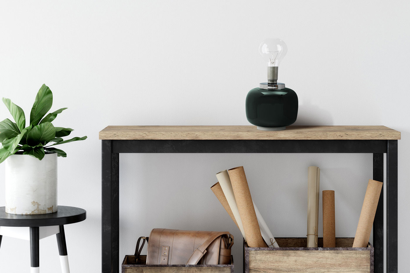 Tischlampe Lion im Extravagante Design in Farbe Dunkelgrün / Silber aus Eisen handgefertigt Raum2