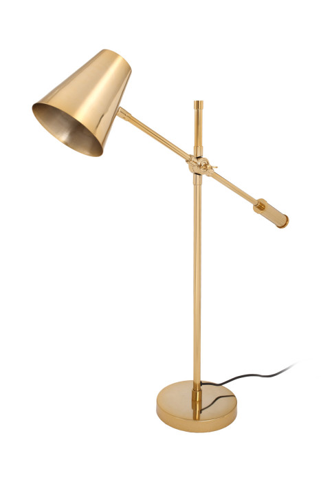 Table lamp Stephen in industrial design in gold color handmade from steel, brass and iron main product photo