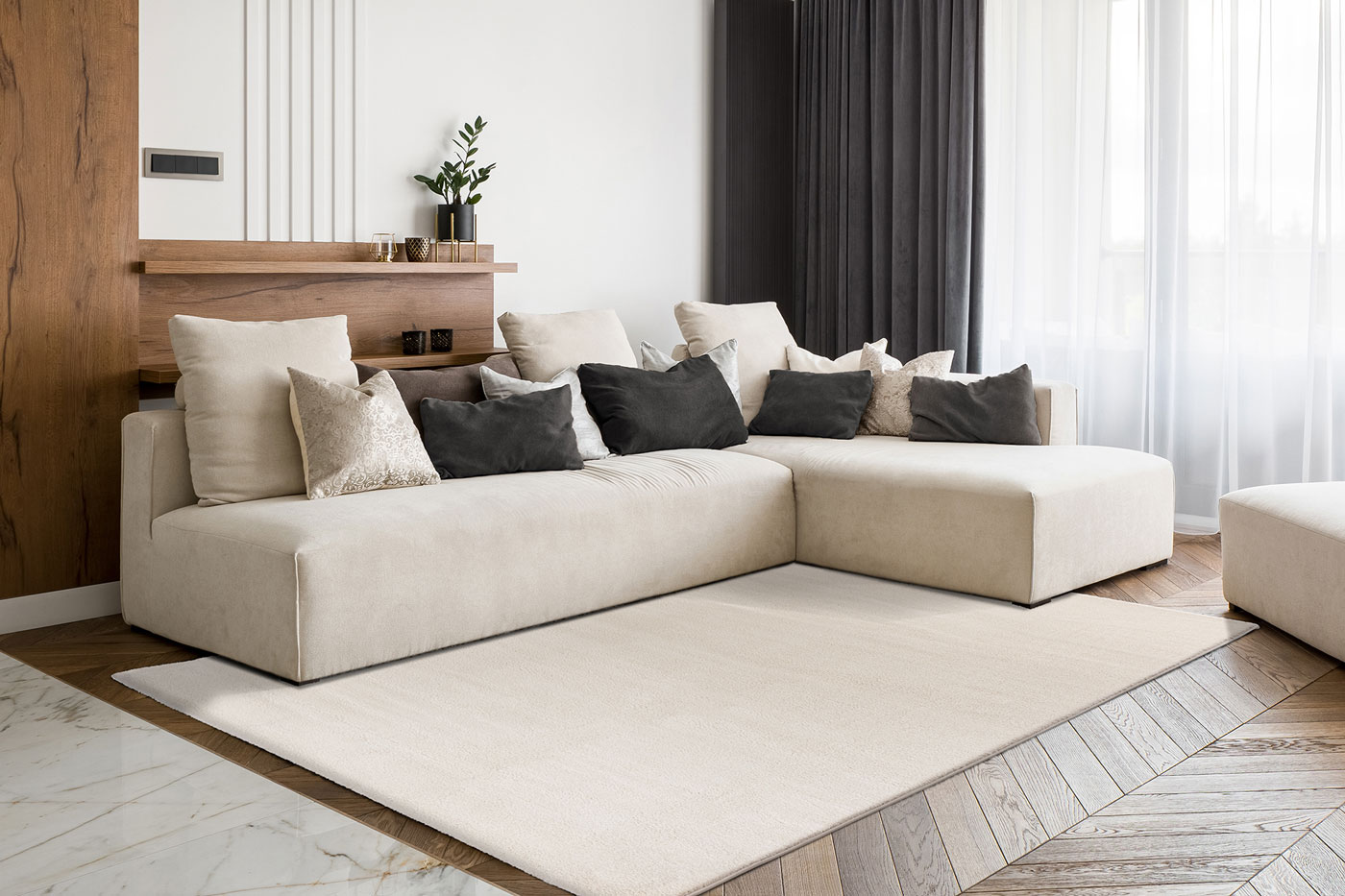 Weicher Hochflorteppich Elfenbein CLASSIC rechteckig 20mm Raum5