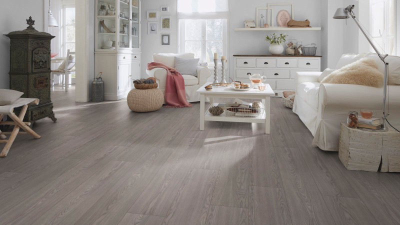 Wineo Suelo laminado 500 Large V4 Roble Florecido Gris 1 Lama 4V main product photo