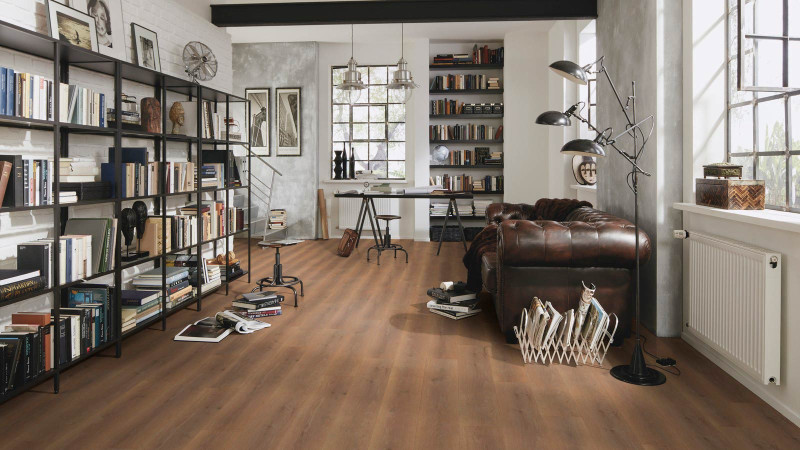 Wineo Suelo laminado 500 Medium V4 Roble Liso Marrón Oscuro 1 Lama 4V main product photo