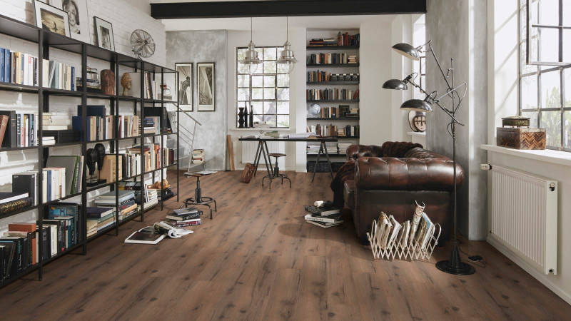 Wineo Stratifié 500 Medium V4 Strong Oak Darkbrown 1 frise 4V main product photo