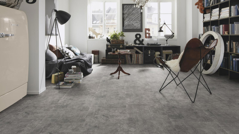 Wineo Purline Organic flooring 1500 Fusion XL Ornaments.Pure.Dark Tile main product photo