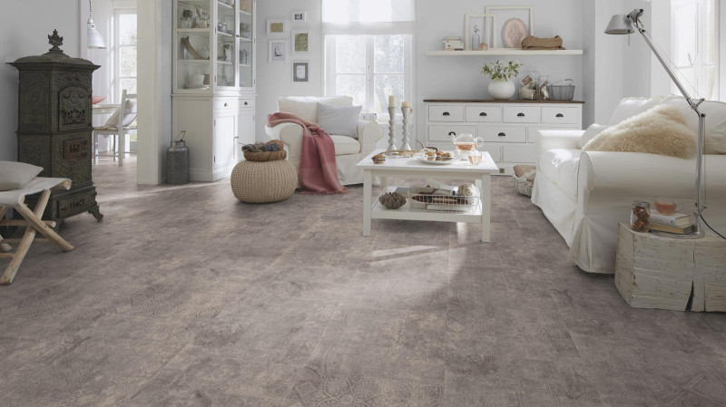 Wineo Purline Organic flooring 1500 Fusion XL Ornaments.Warm.Dark Tile main product photo