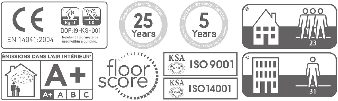 Skaben Design Rhino Click 30 XL Eiche Hell Schloss Breitenburg Real Feel Landhausdiele XL M4V Trittschallmatte Zertifikate