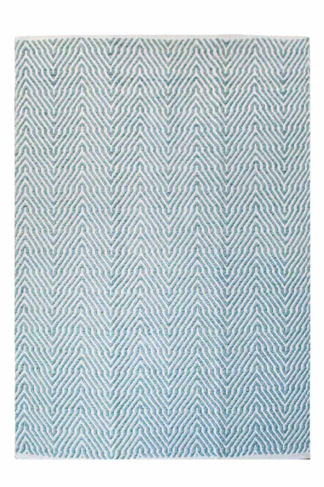 Baumwollteppich Handgewebt ART DECO Muster Türkis auf weißem Hintergrund Höhe 7 mm main product photo