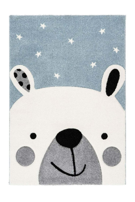 Alfombra infantil OSO DE HIELO sobre fondo azul blanco punteado Altura 15 mm 80x150cm main product photo