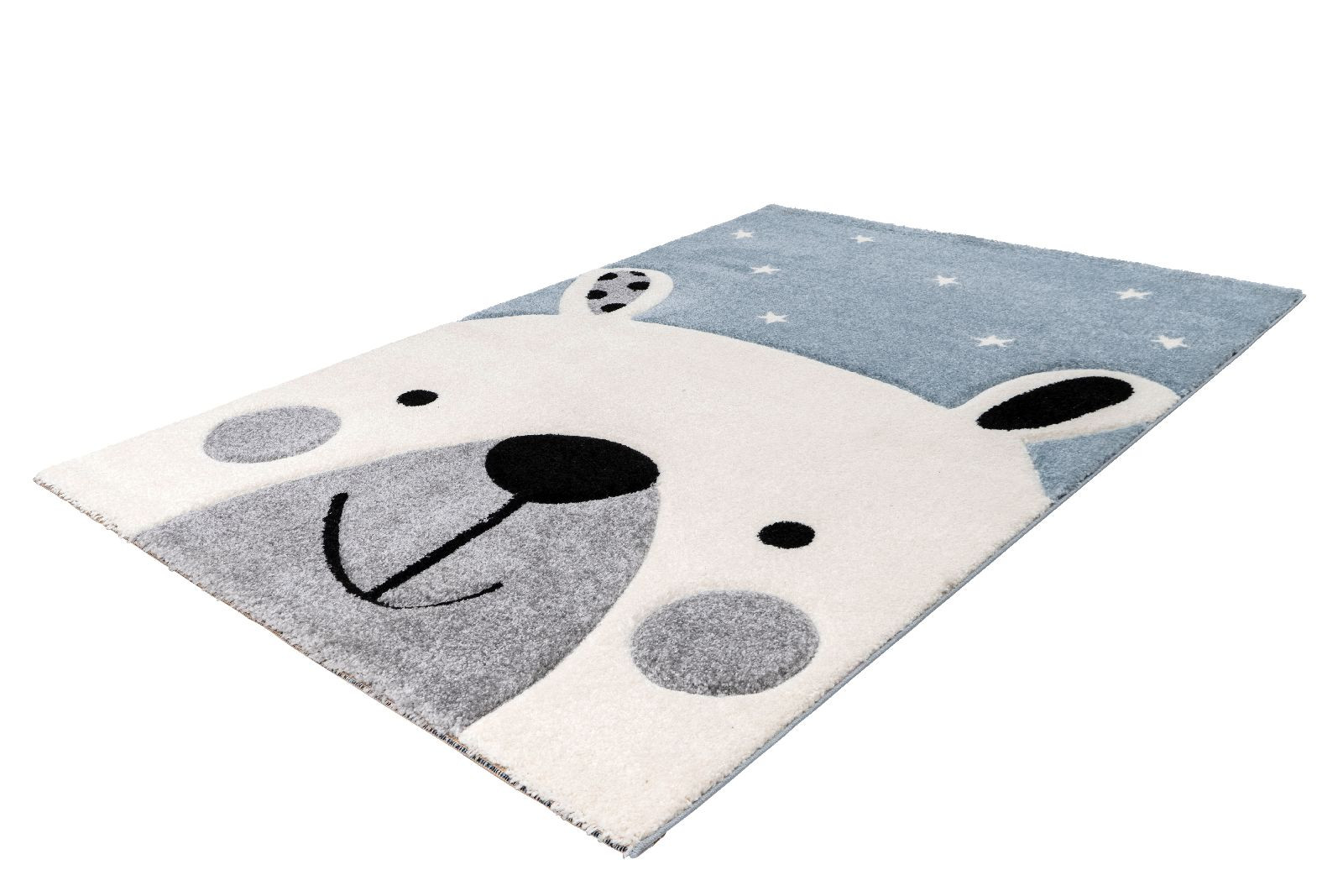 Kinderteppich EISBÄR auf Hintergrund Blau weiß gepunktet Höhe 15 mm F2