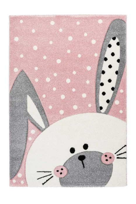 Children carpet HARE on background pink white dotted height 15 mm main product photo