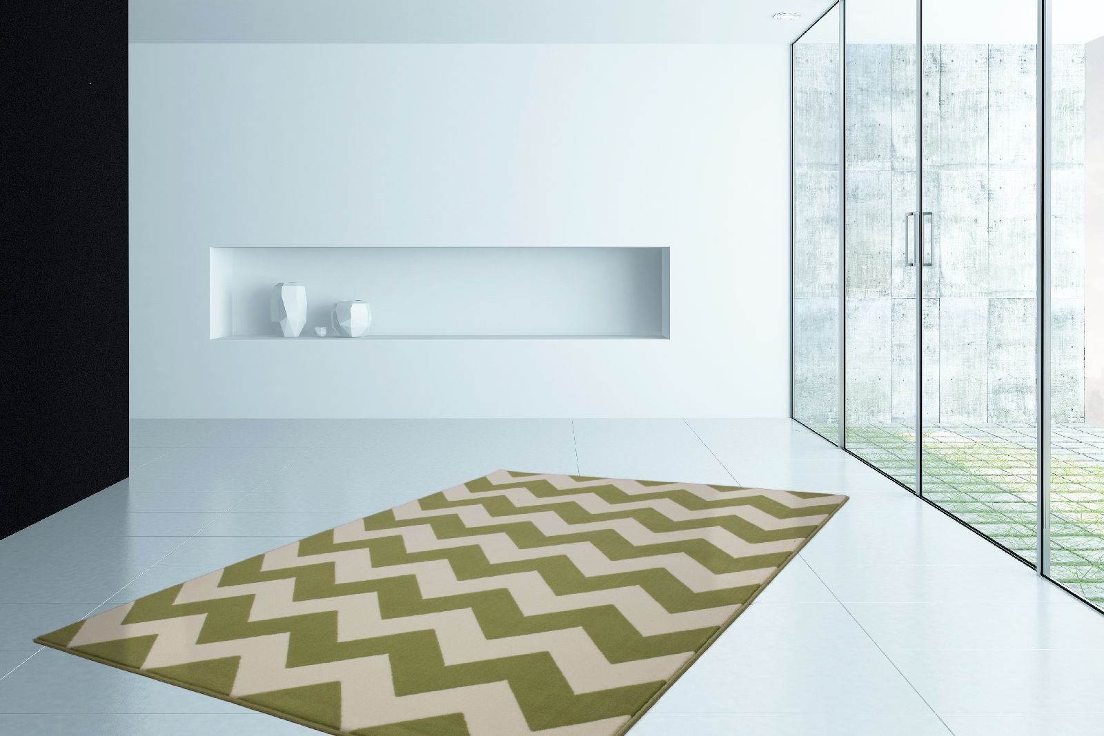 Kurzflorteppich Grün und Elfenbein ZICKZACK Design Höhe 10 mm R