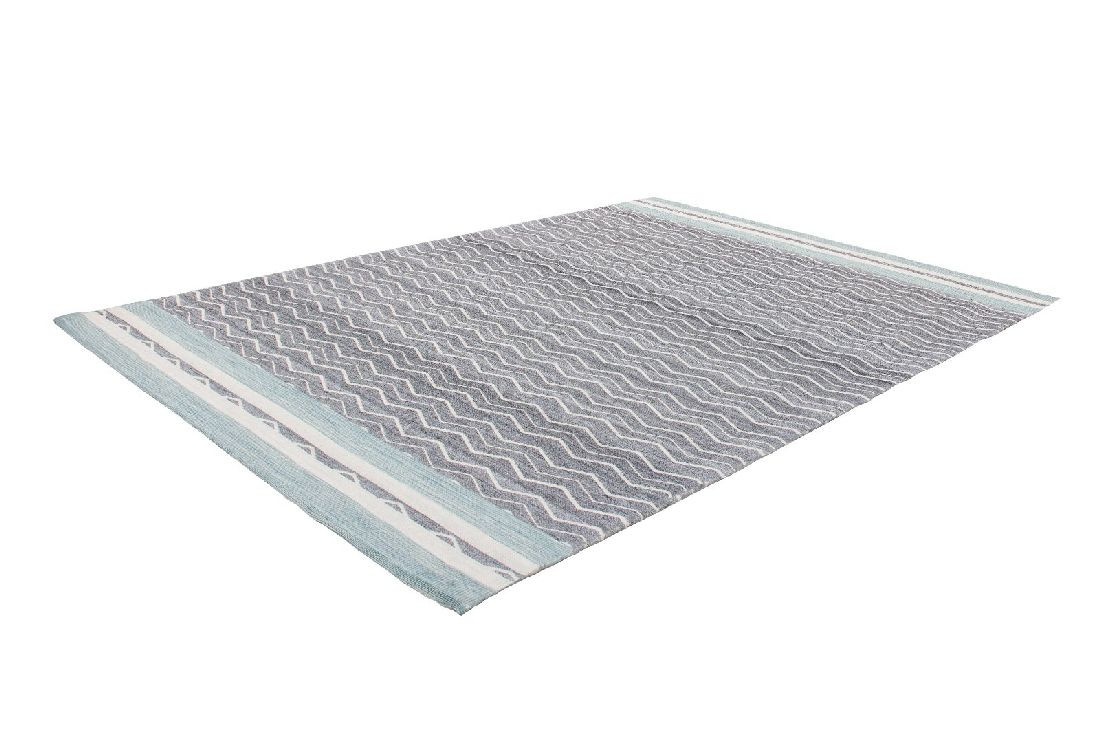 Kurzflorteppich Handgefertigt JACQUARD Wellenmuster Gezackt Blau / Grau Höhe 14 mm F2