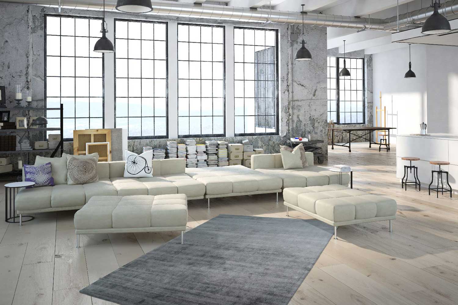 Kurzflorteppich Handgewebt MELIERT LOOK Grau mit 3D-Effekt Höhe 13 mm R