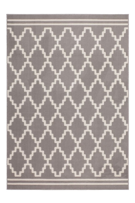 Tapis poil court Moderne Taupe avec Ivoire MOTIF DE RHOMBE Epaisseur 10 mm main product photo
