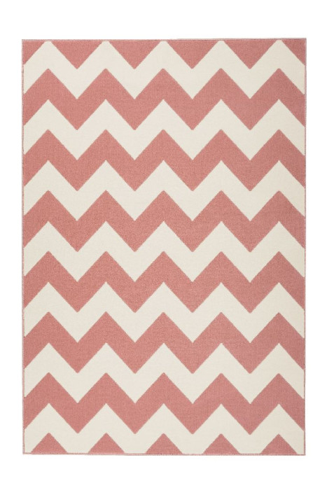 Short pile carpet pink and ivory ZICKZACK design height 10 mm 160x230cm main product photo