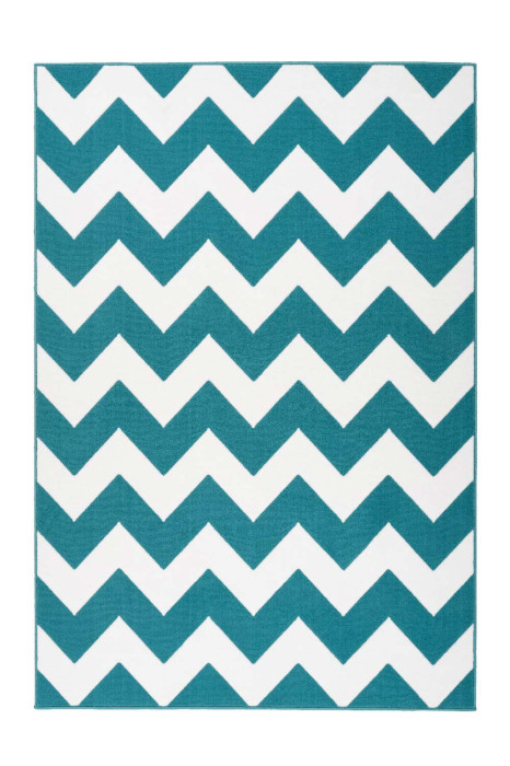 Short pile carpet turquoise and ivory ZICKZACK design height 10 mm main product photo